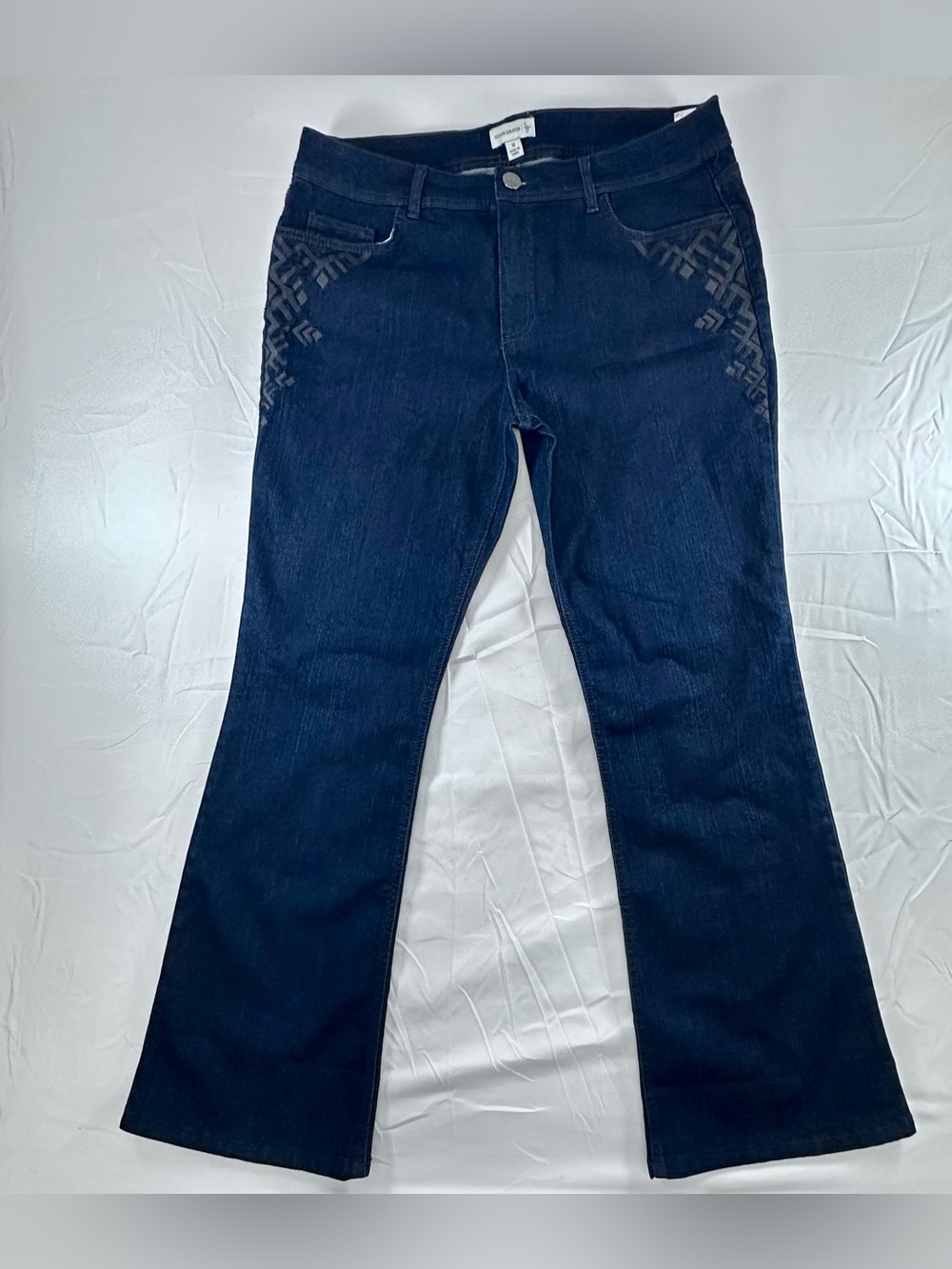 Susan Graver Dark Blue Women’s Jeans with Subtle Embroidery